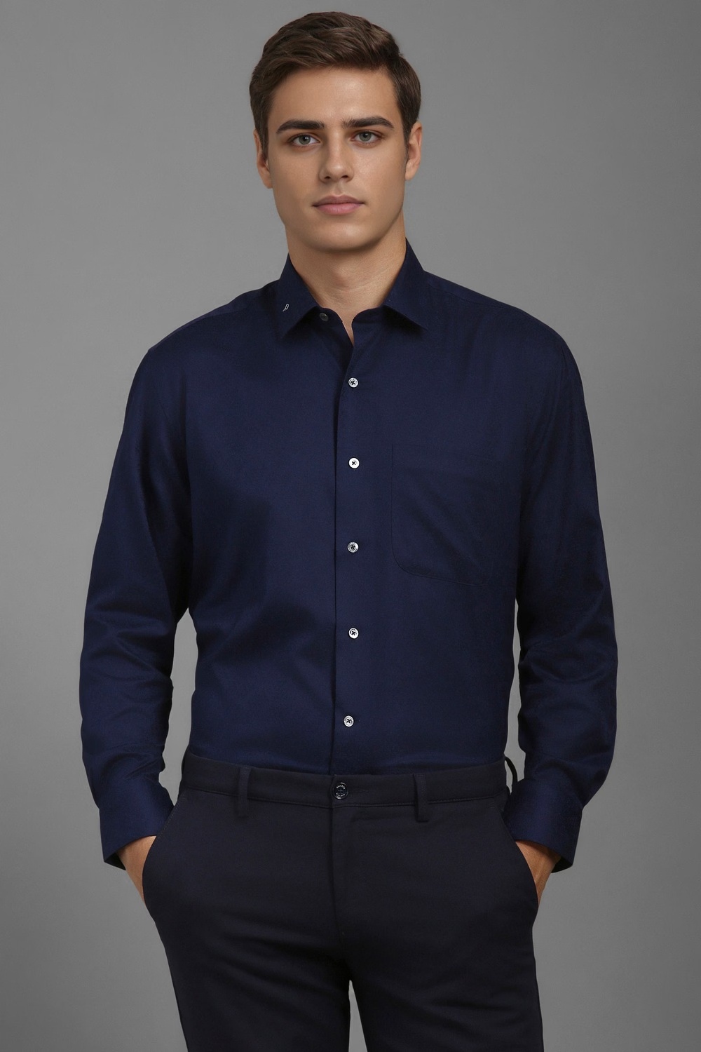 Men Navy Classic Fit Print Full Sleeves Formal Shirt-Navy