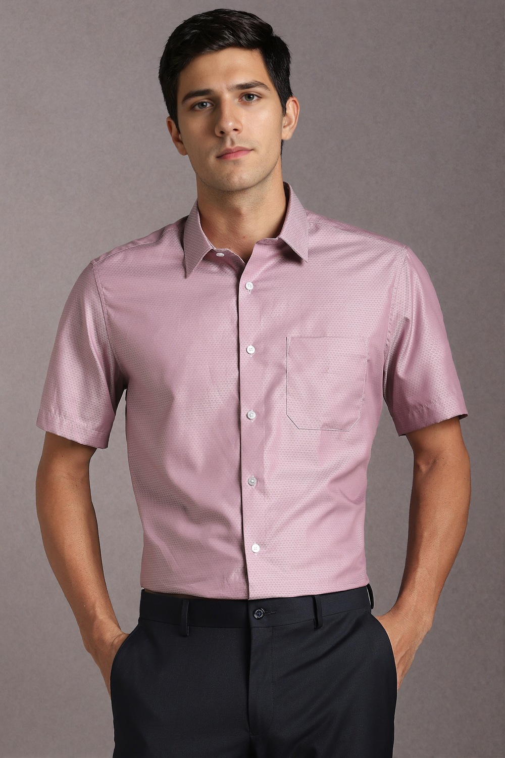Men Pink Textured Half Sleeves Formal Shirt-Pink