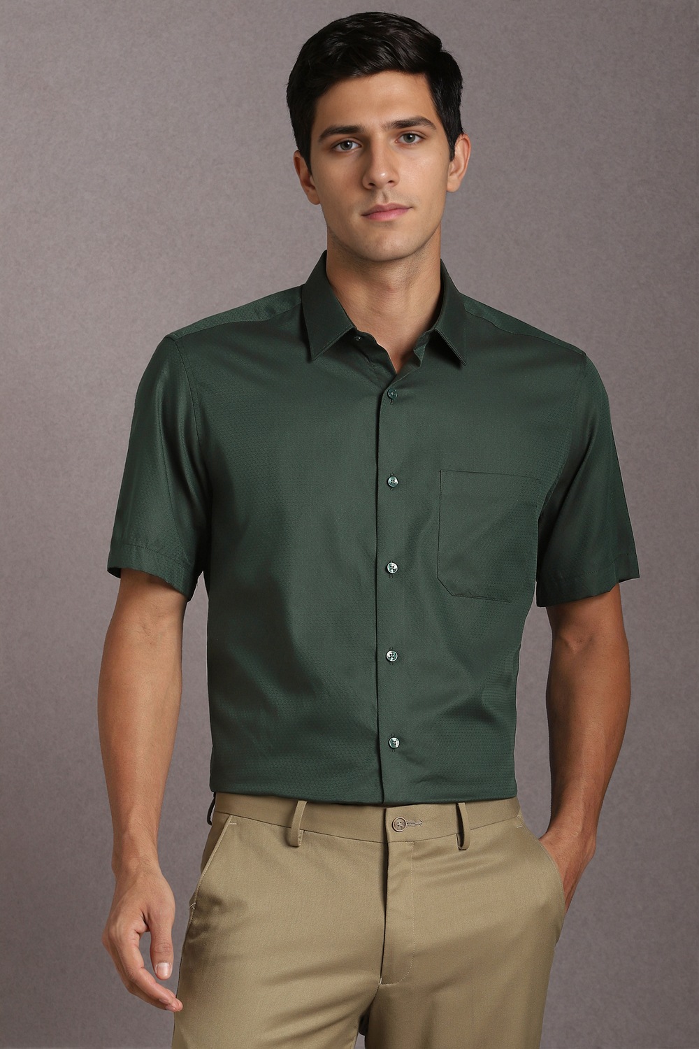Men Green Textured Half Sleeves Formal Shirt-Green 1 23412-men-green-textured-half-sleeves-formal-shirt-green-1.jpg
