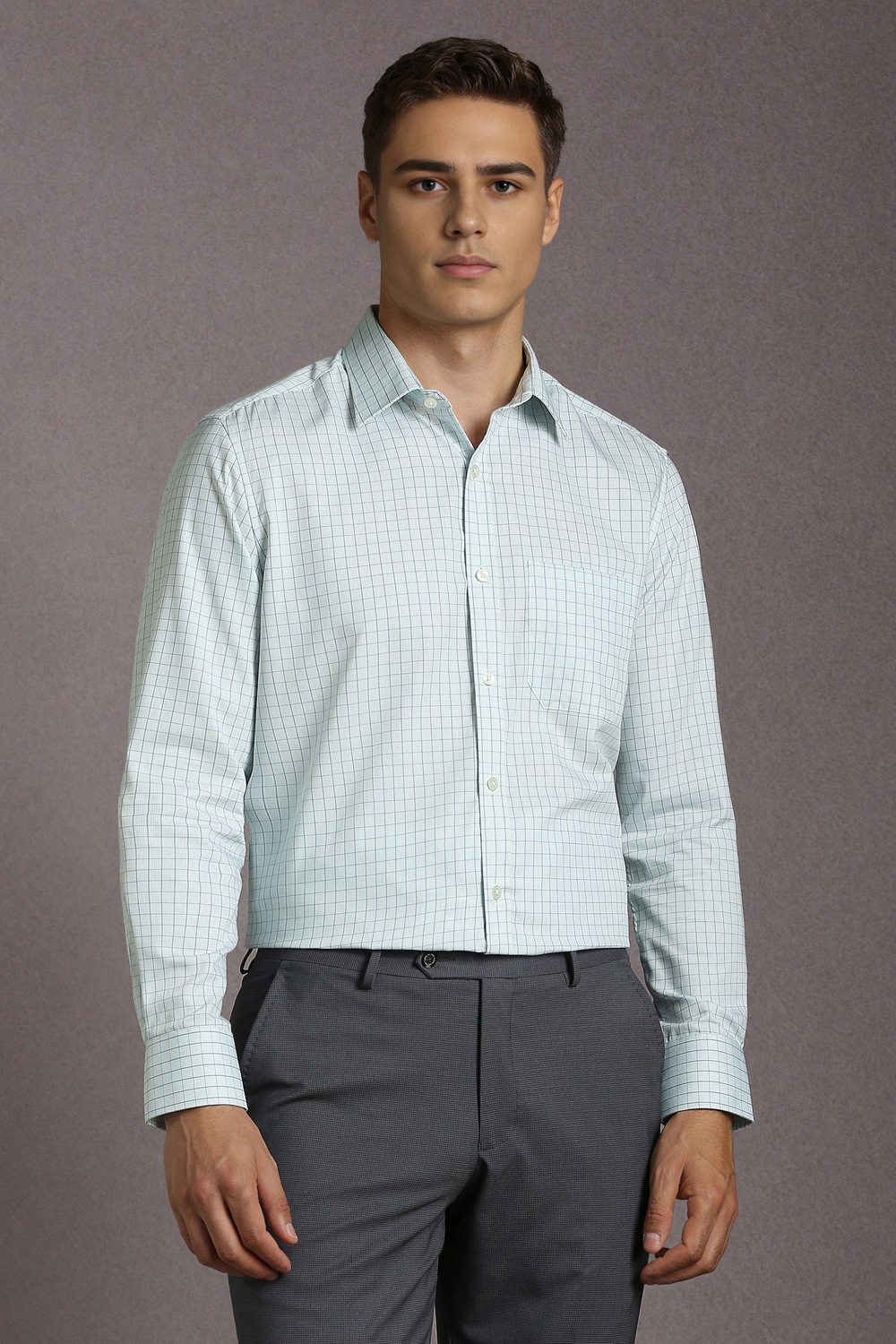 Men Light Blue Check Full Sleeves Formal Shirt-Light Blue