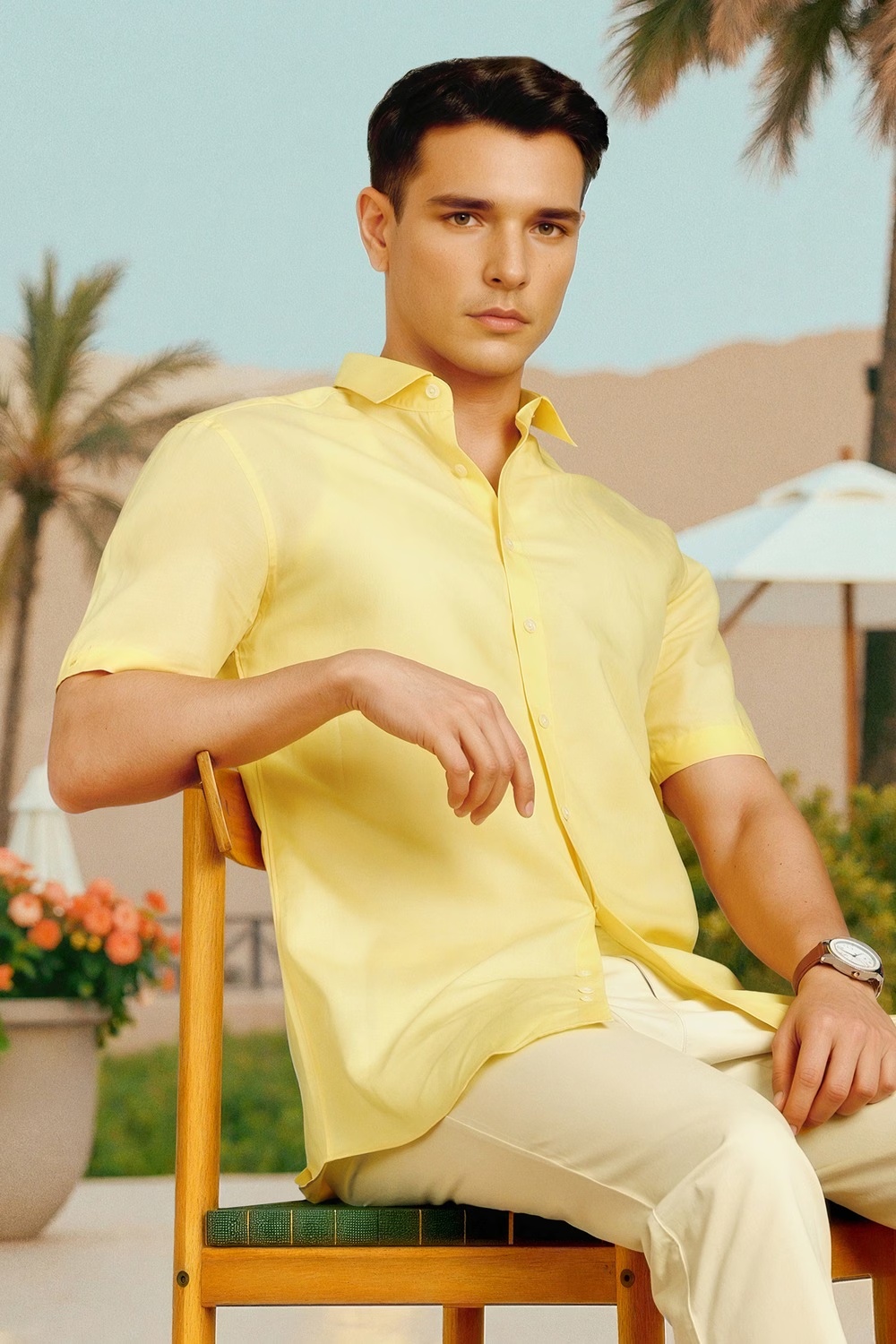 Men Yellow Solid Half Sleeves Casual Shirt-Yellow
