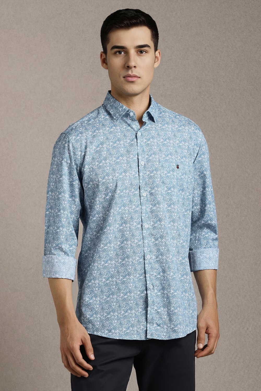 Men Blue Print Full Sleeves Casual Shirt-Blue