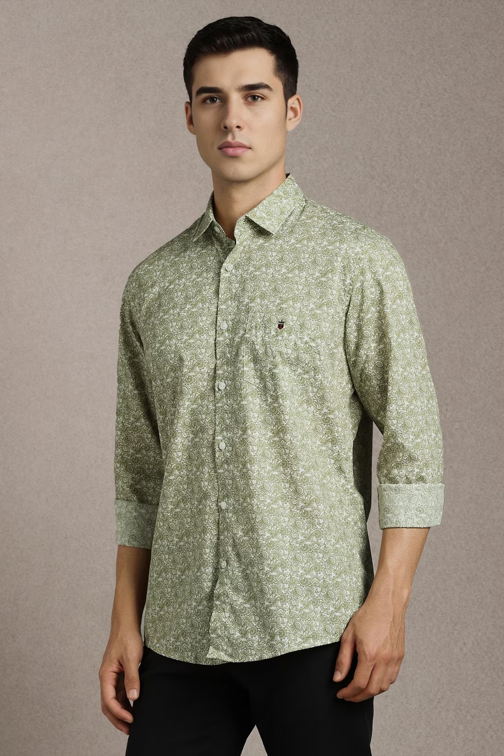 Men Light Green Print Full Sleeves Casual Shirt-Light Green