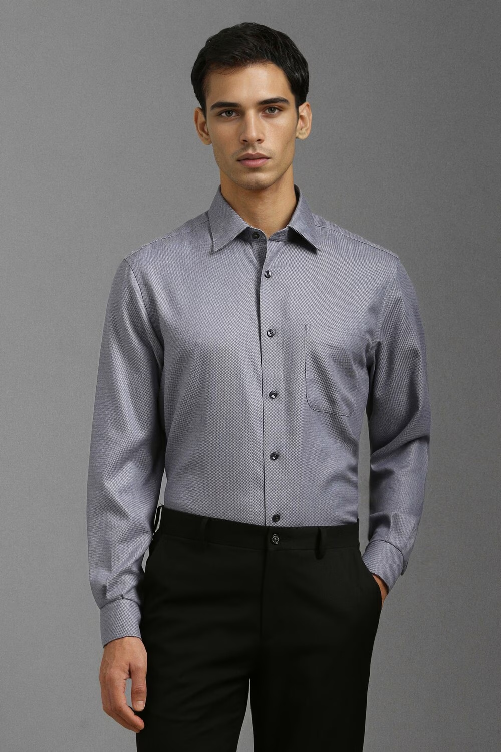 Men Grey Classic Fit Print Full Sleeves Formal Shirt-Grey