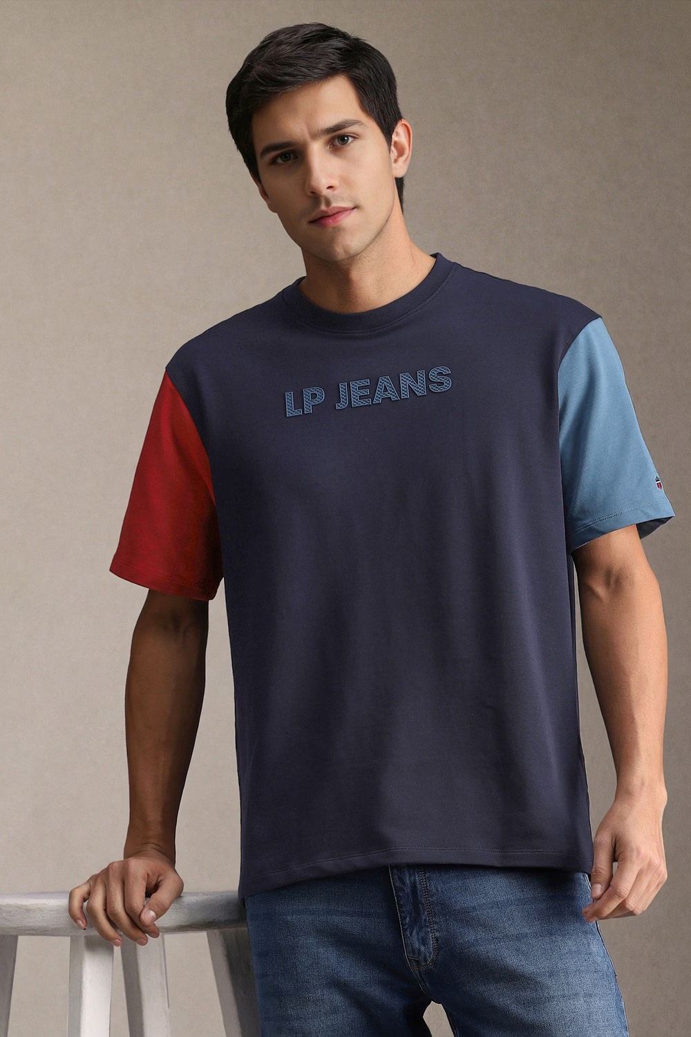 Men Navy Graphic Print Crew Neck T-shirt-Navy
