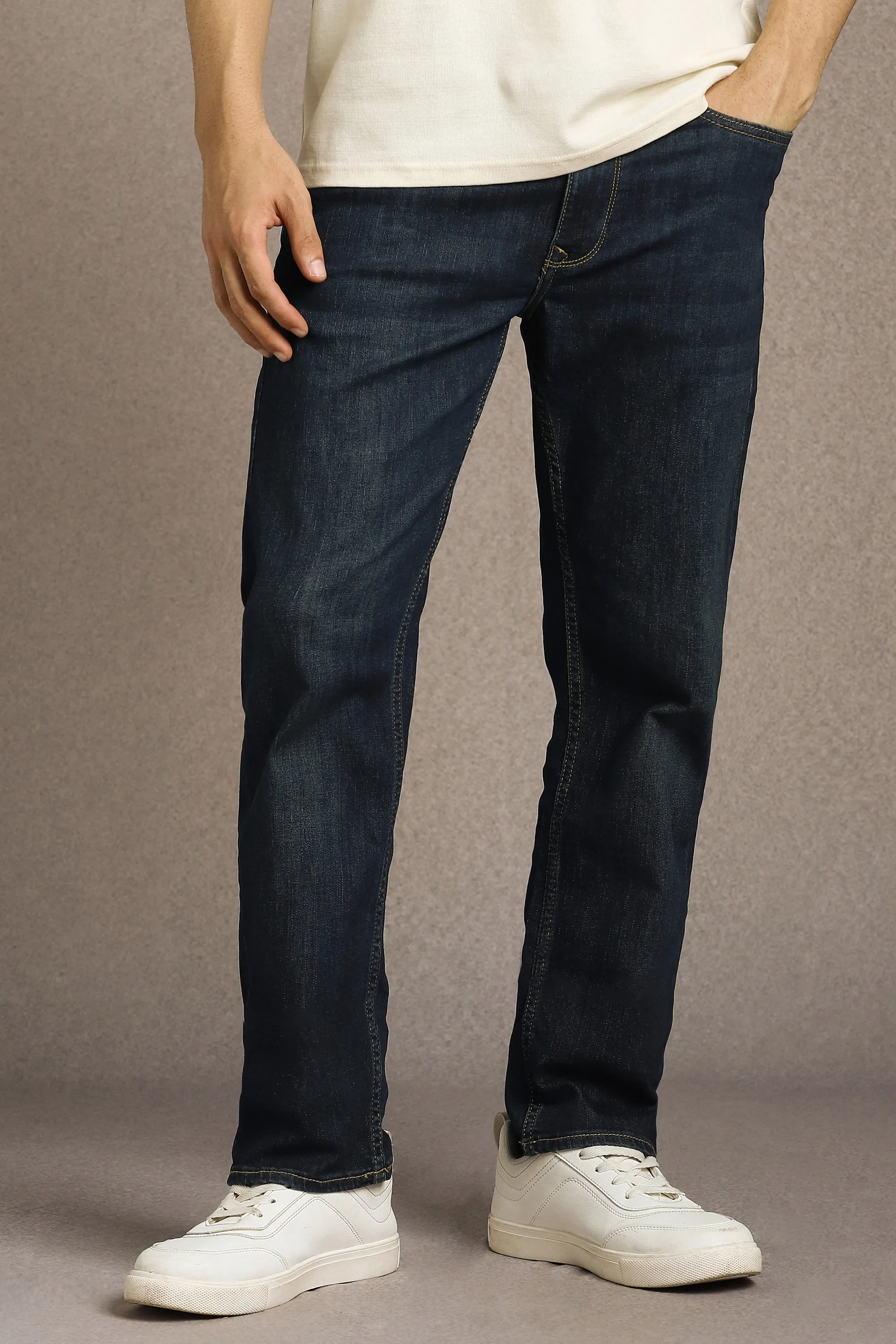 Men Navy Mid Slim Fit Jeans-Navy