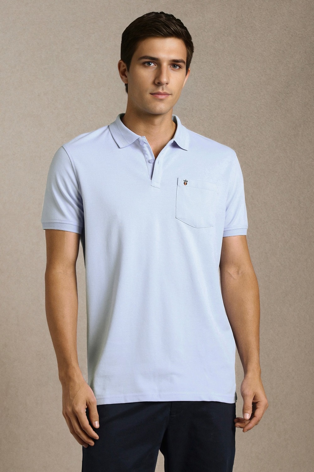 Men Light Blue Solid Polo Neck T-shirt-Light Blue