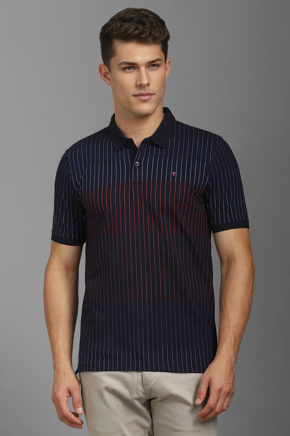 Men Black Stripe Polo Neck T-shirt-Black