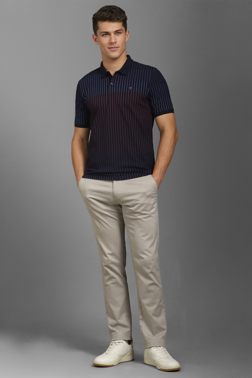 Men Black Stripe Polo Neck T-shirt-Black