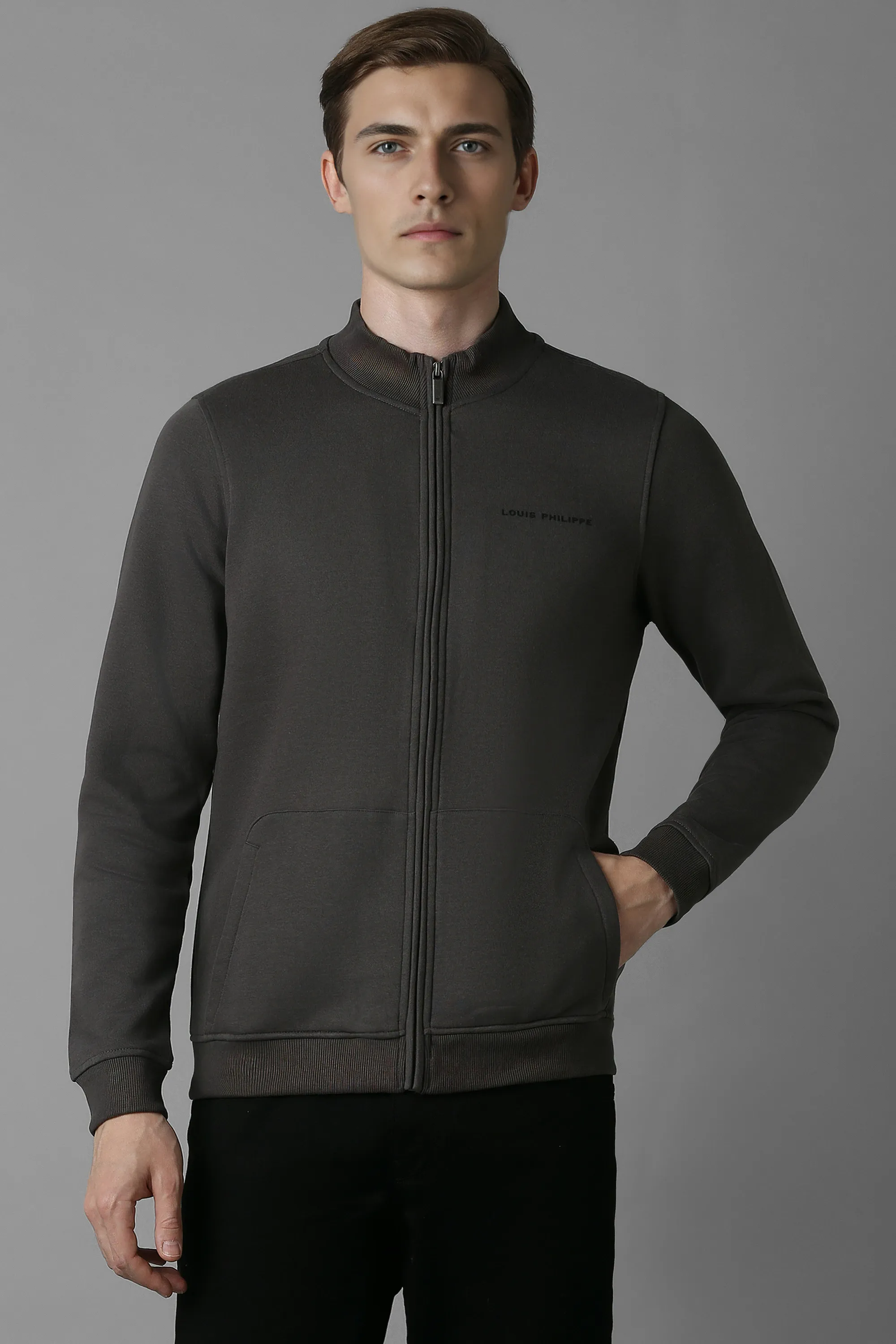 Men Casual Brown Solid Sweatshirt-Brown