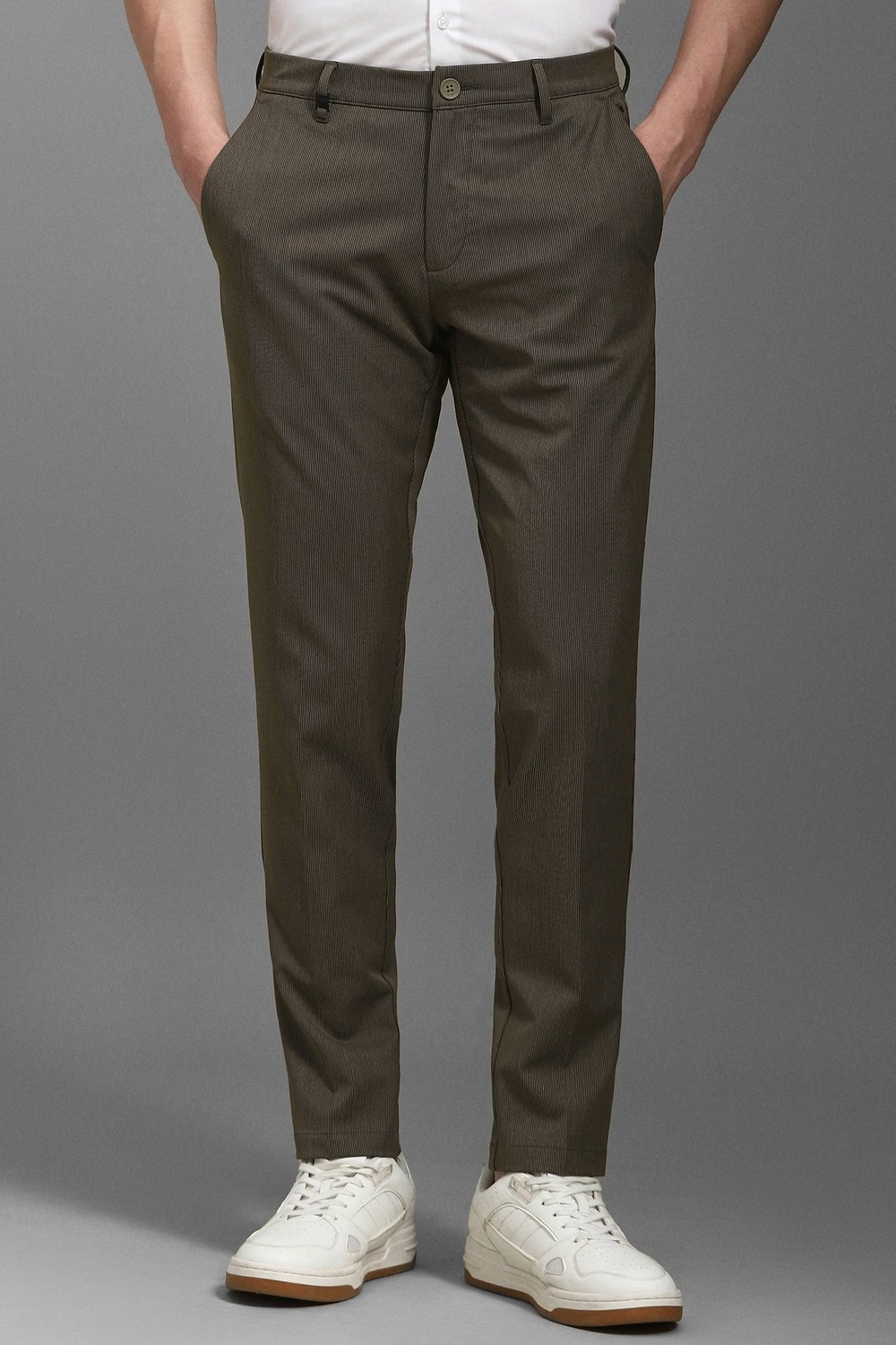 Men Olive Contemporary Fit Stripe Flat Front Casual Trousers-Olive 1 24047-men-olive-contemporary-fit-stripe-flat-front-casual-trousers-olive-1.jpg