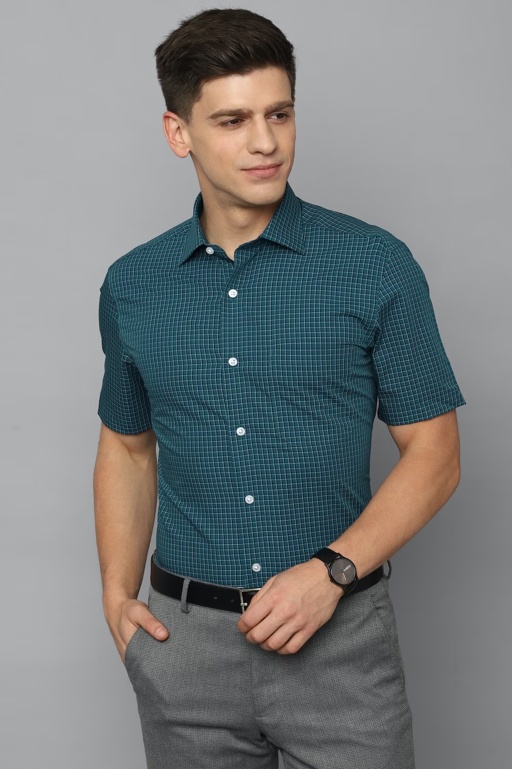 Men Green Classic Fit Check Half Sleeves Formal Shirt-Green