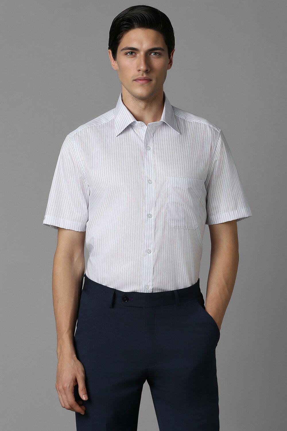 Men White Classic Fit Stripe Half Sleeves Formal Shirt-White