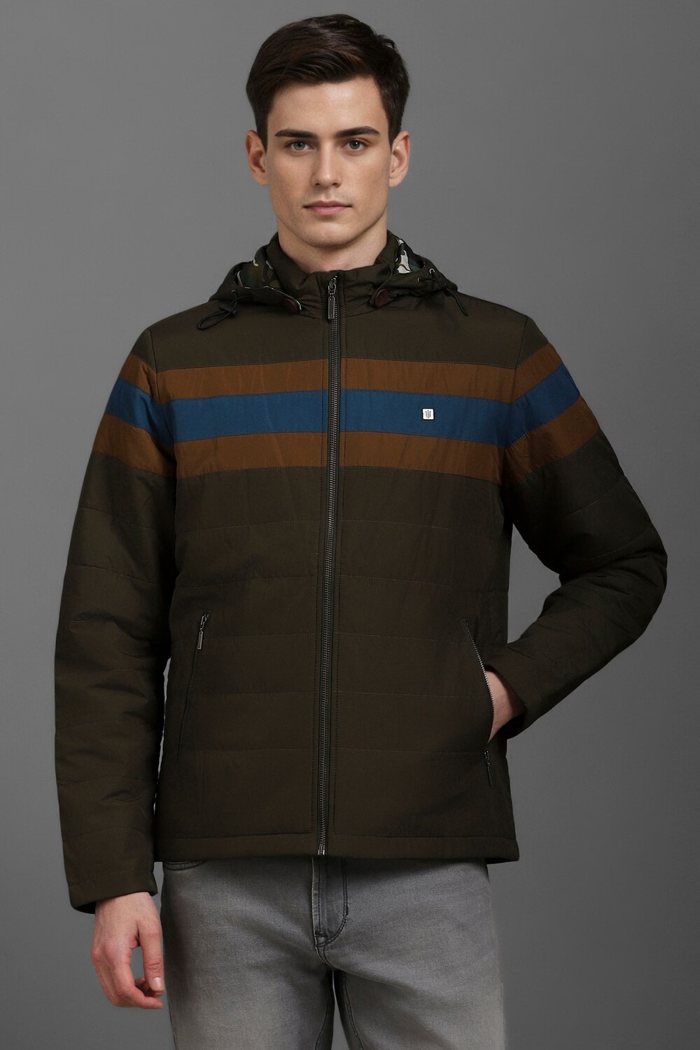 Men Casual Brown Print Jackets-Brown