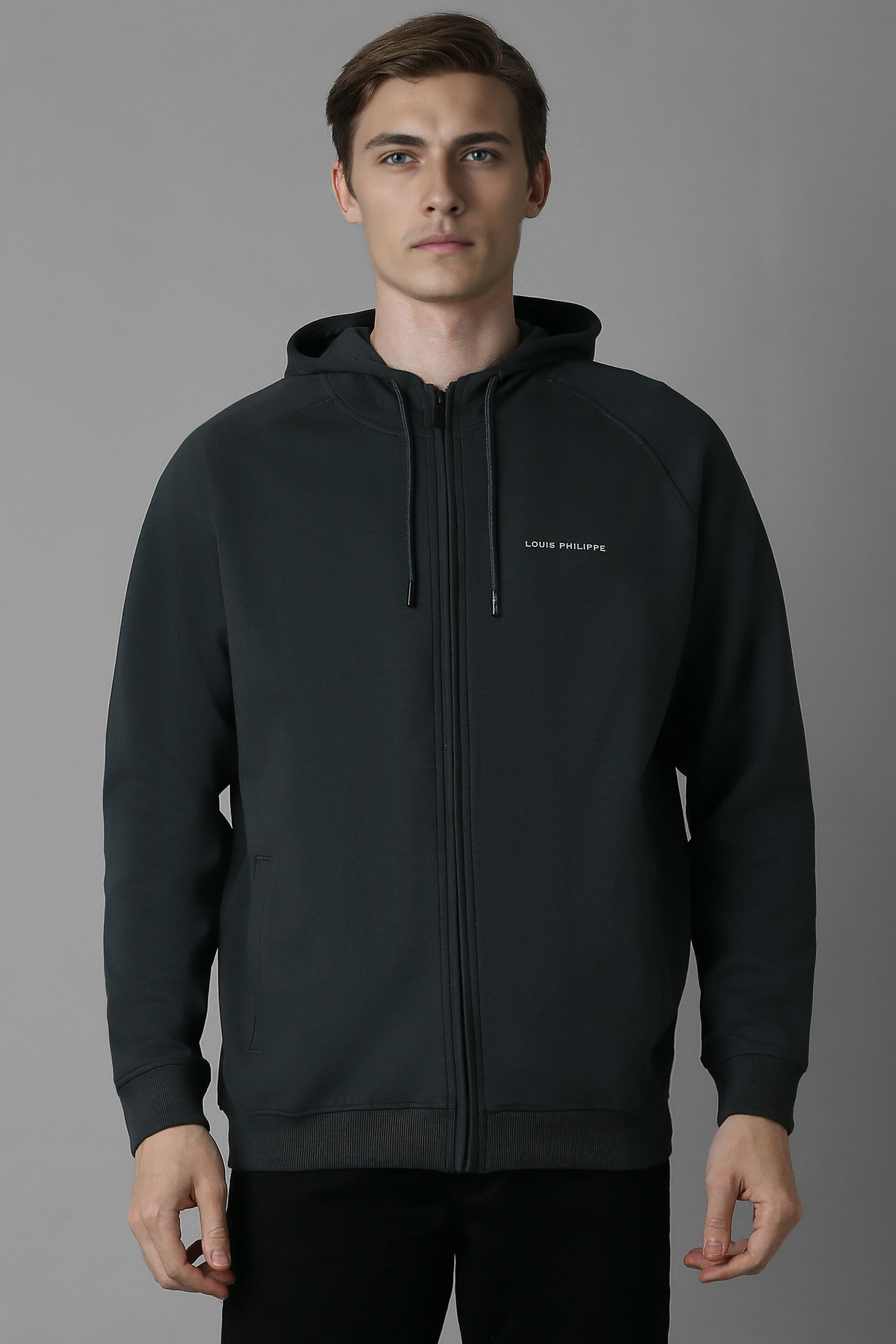 Men Casual Grey Solid Sweatshirt-Grey