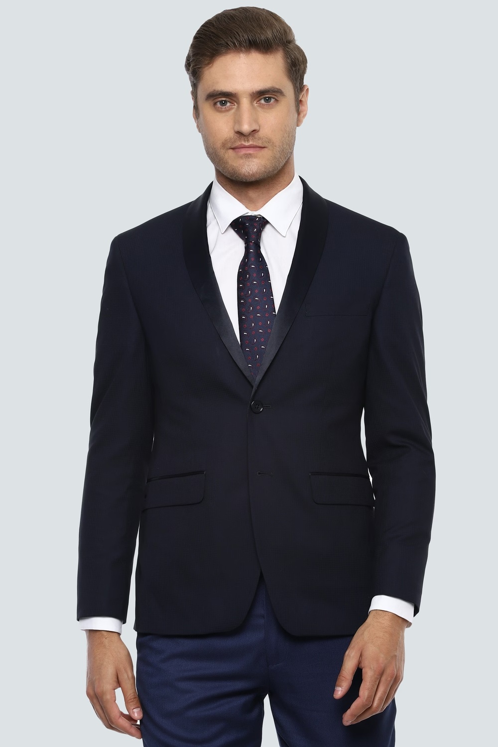 Men Navy Solid Formal Blazer-Navy