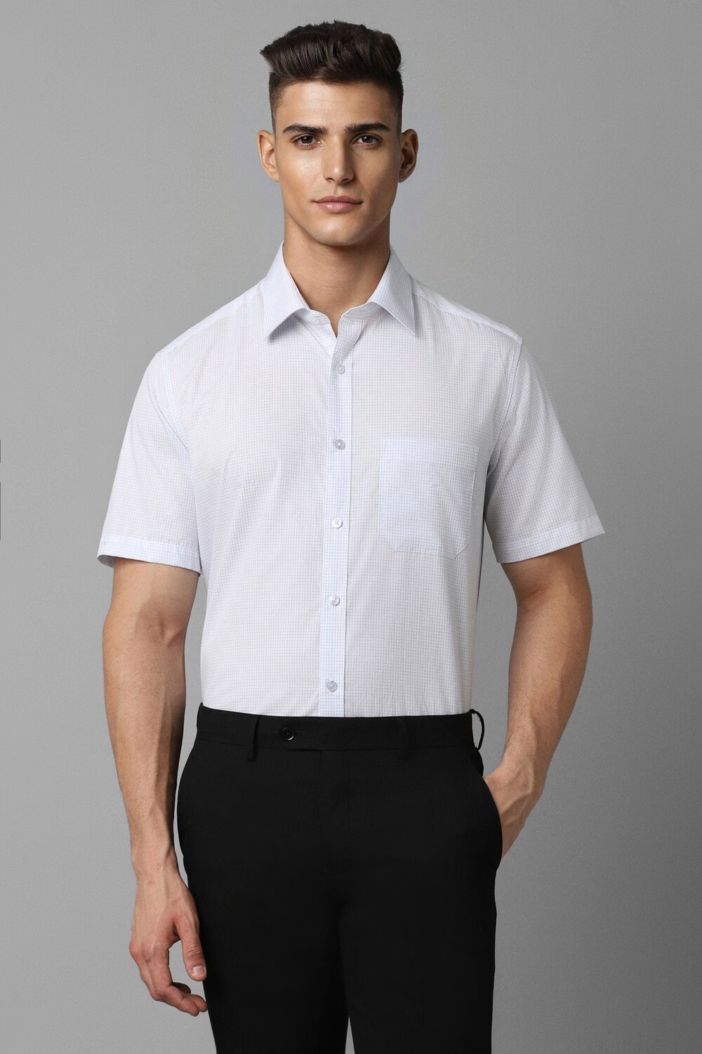 Men White Classic Fit Check Half Sleeves Formal Shirt-White