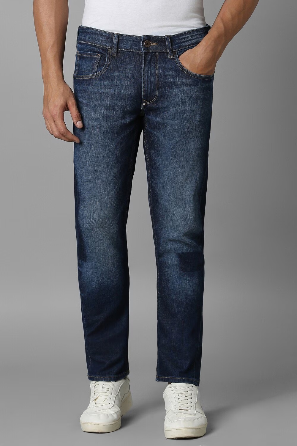 Men Navy Mid Slim Fit Jeans-Navy