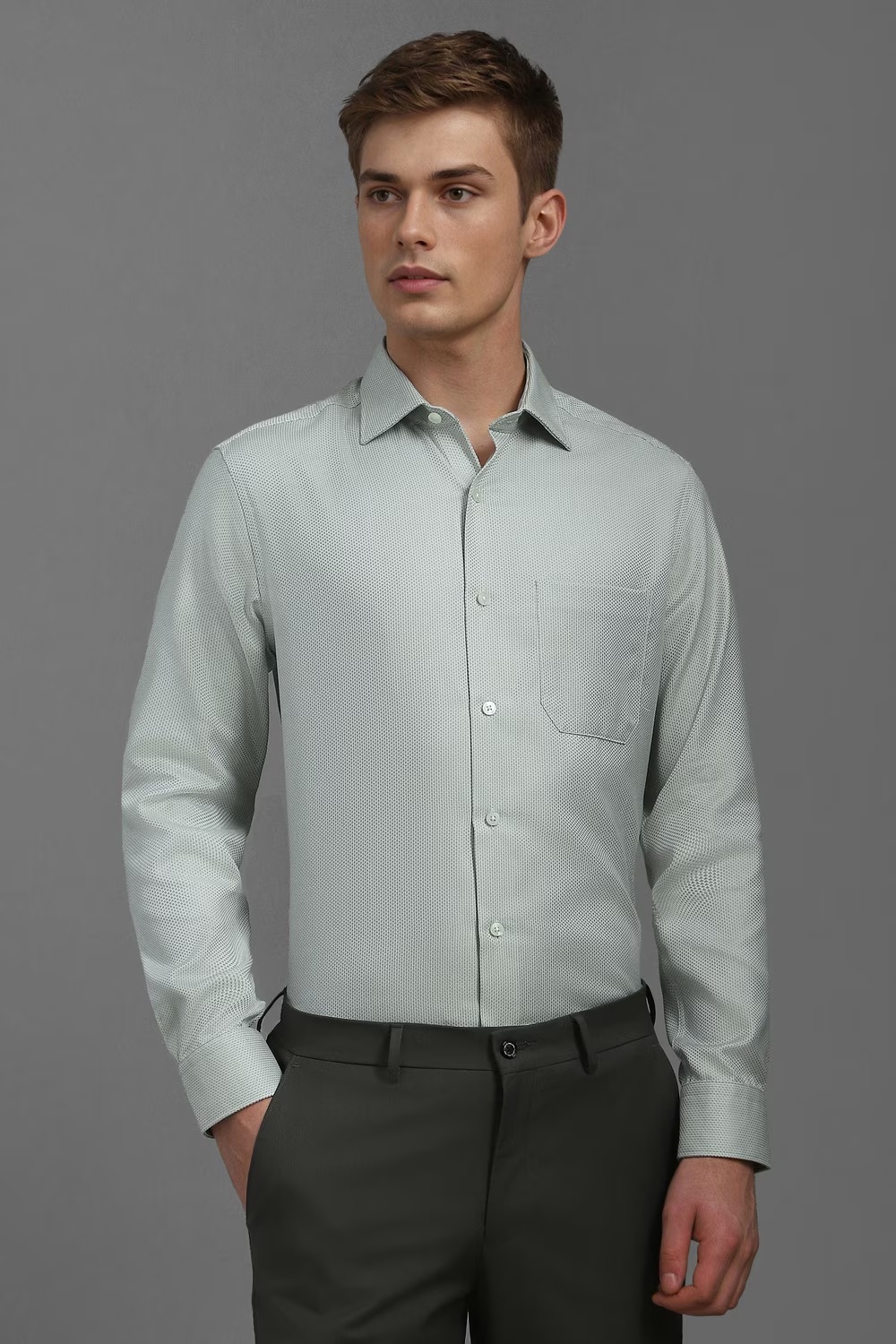 Men Green Classic Fit Textured Full Sleeves Formal Shirt-Green