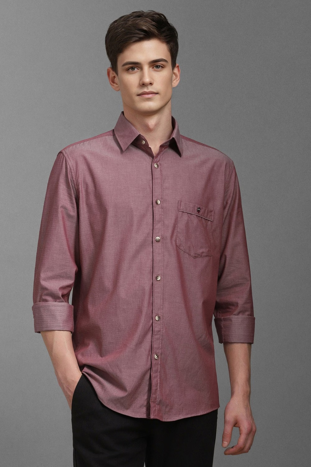 Men Maroon Slim Fit Print Full Sleeves Casual Shirt-Maroon