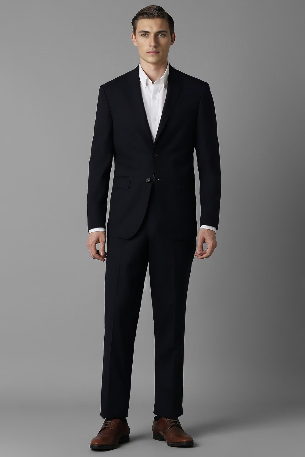 Men Black Slim Fit Solid Formal Two Piece Suit-Black