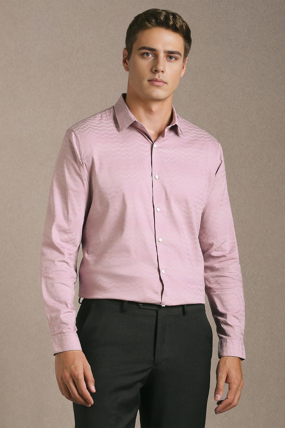 Men Pink Textured Full Sleeves Casual Shirt-Pink