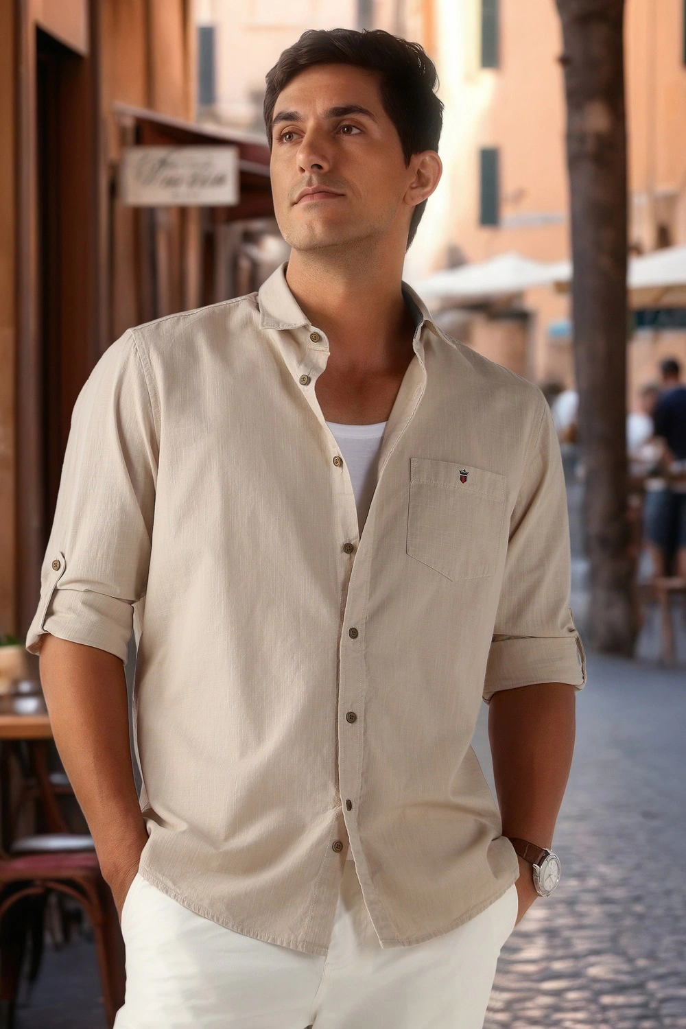 Men Beige Textured Full Sleeves Casual Shirt-Beige