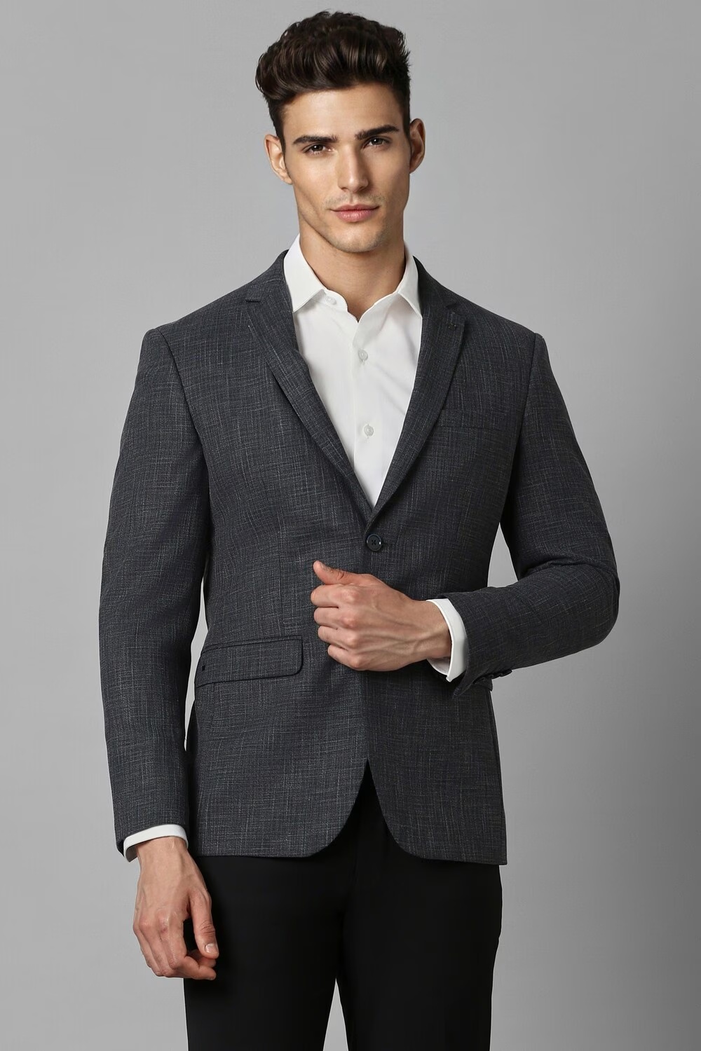 Men Grey Slim Fit Textured Formal Blazer-Grey