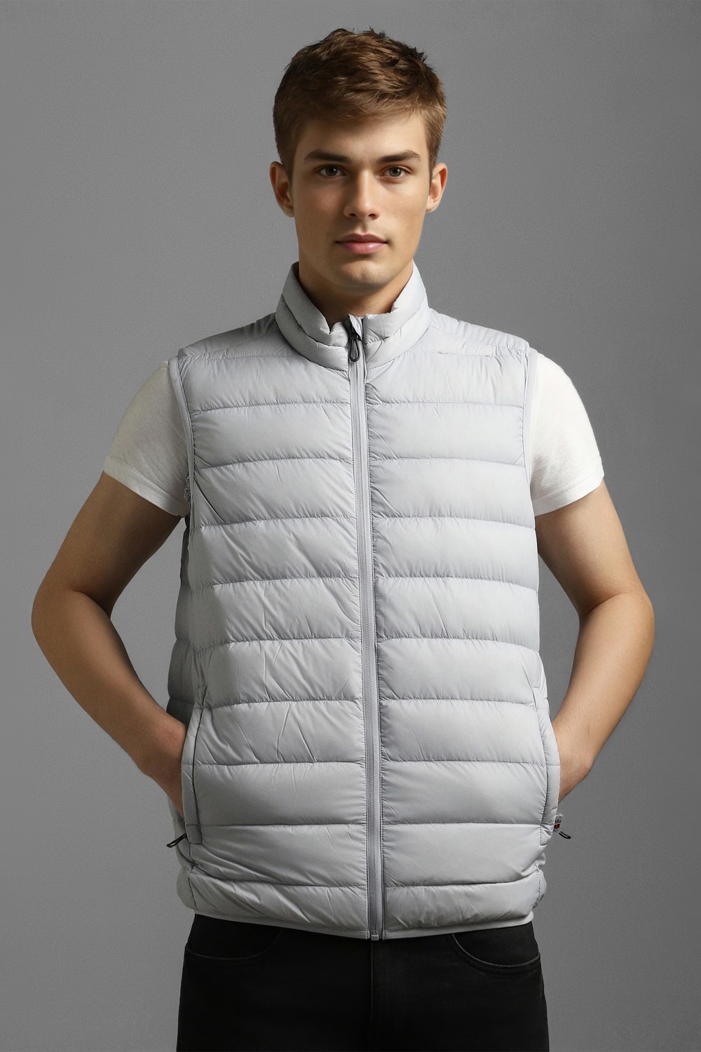 Men Casual Grey Solid Jackets-Grey