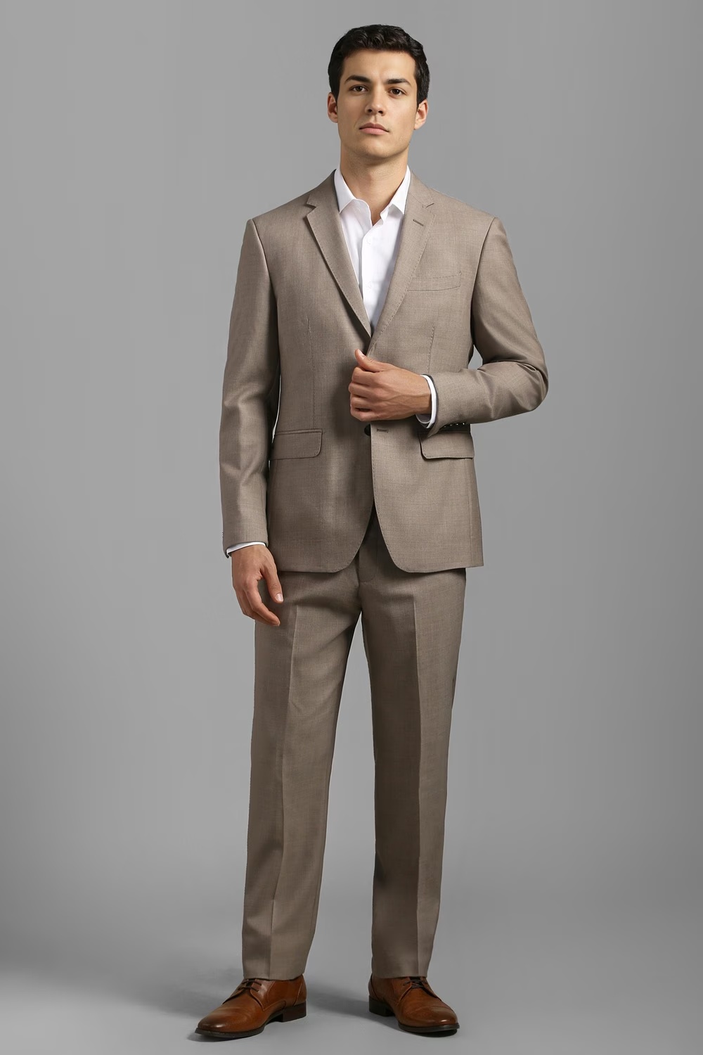 Men Grey Slim Fit Solid Formal Two Piece Suit-Grey