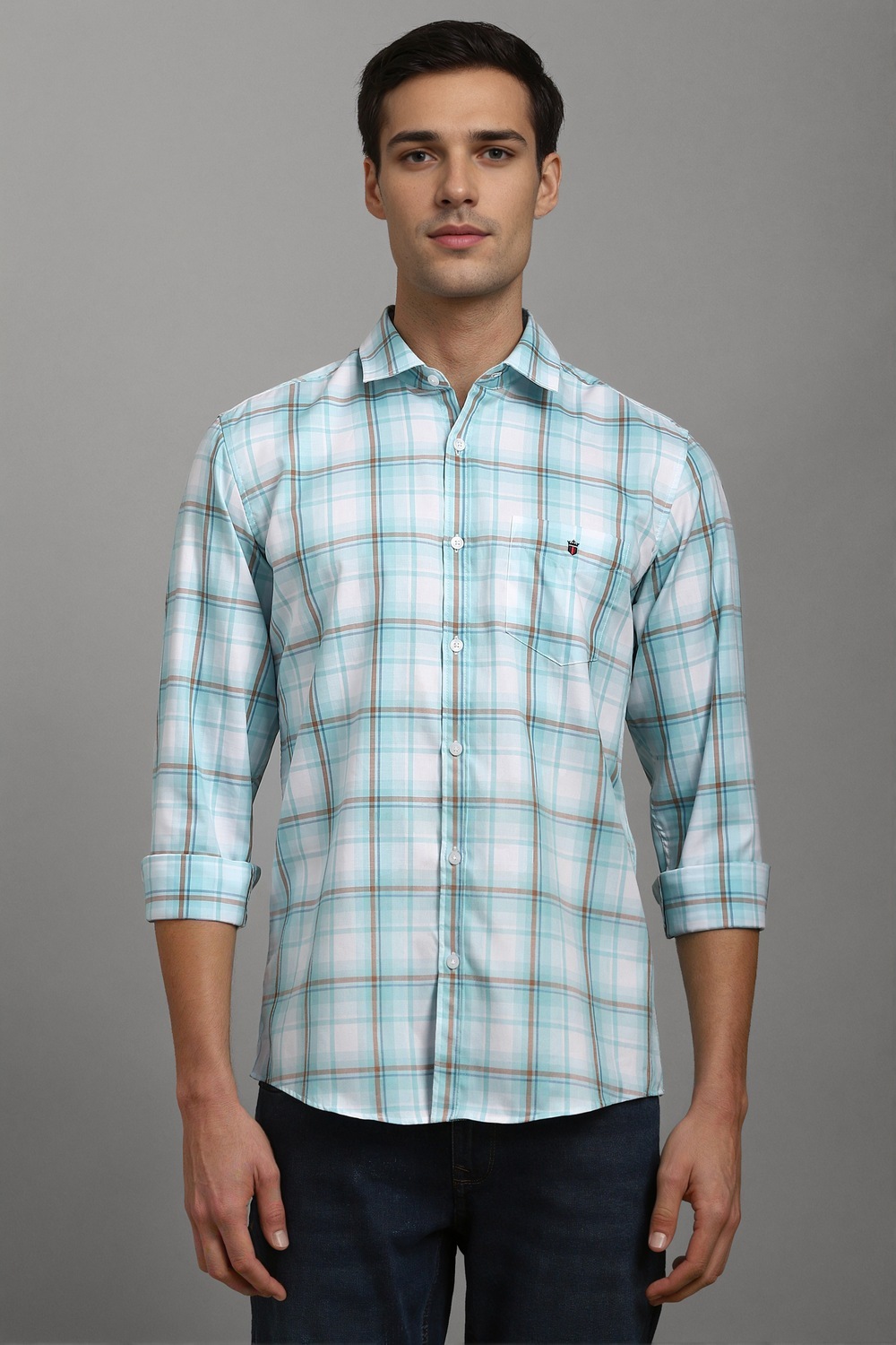 Men Light Blue Check Full Sleeves Casual Shirt-Light Blue