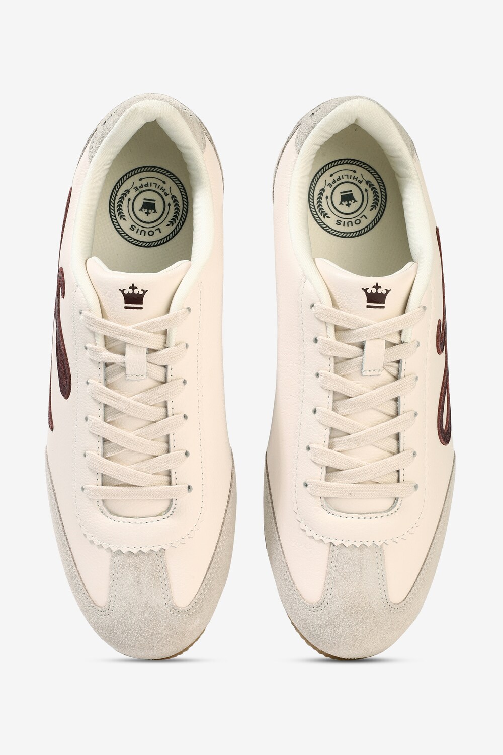 Men Cream Leather Sneakers with Signature Branding-Cream
