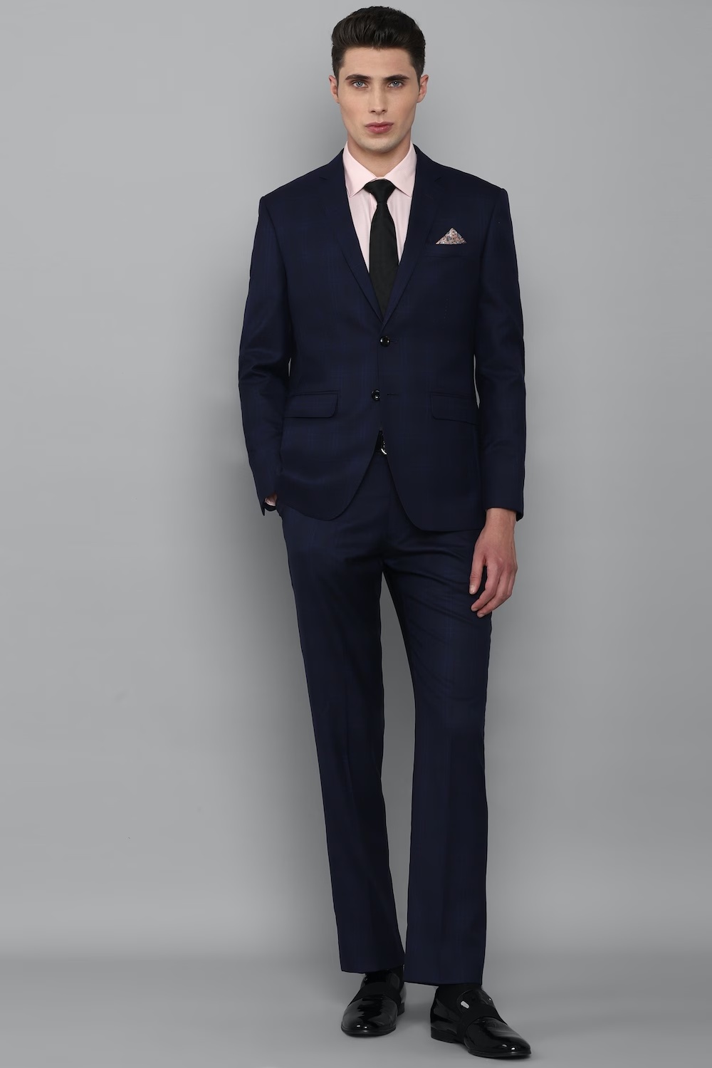 Men Navy Regular Fit Solid Formal Two Piece Suit-Navy