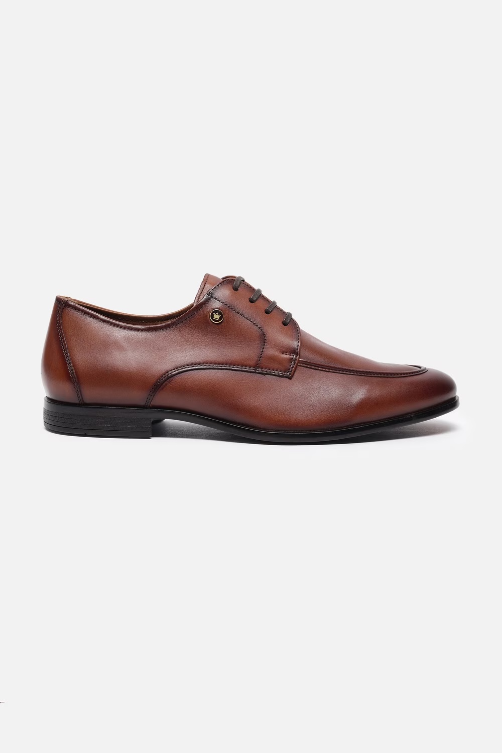 Men Classic Plain Toe Derby Leather Brown Lace Up Shoes-Brown