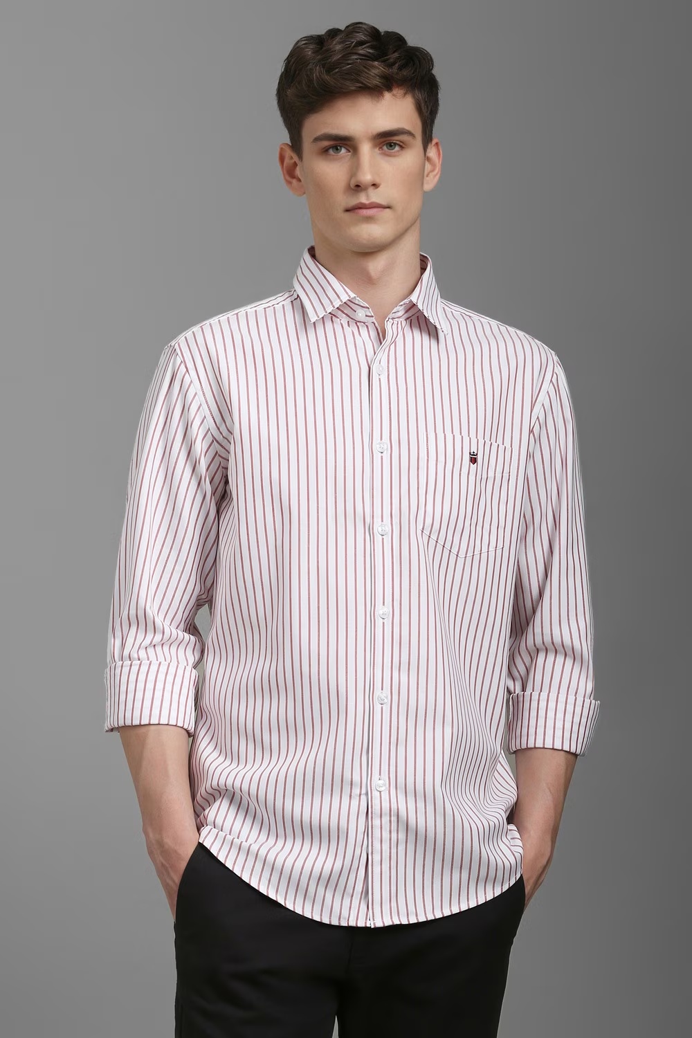 Men White Slim Fit Stripe Full Sleeves Casual Shirt-White