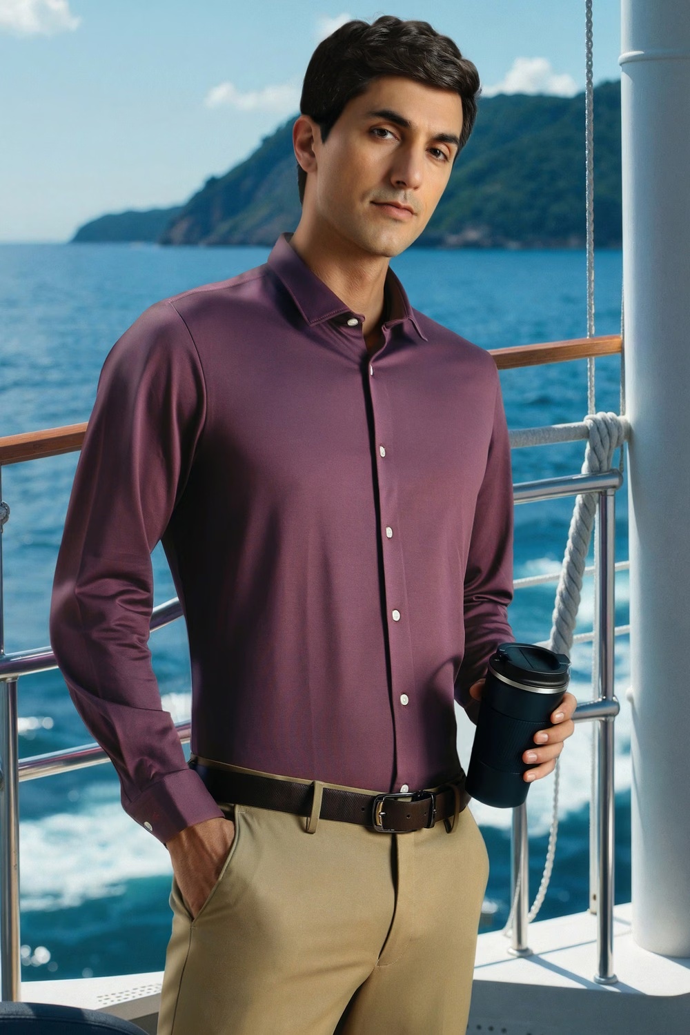 Men Purple Slim Fit Solid Full Sleeves Formal Shirt-Purple