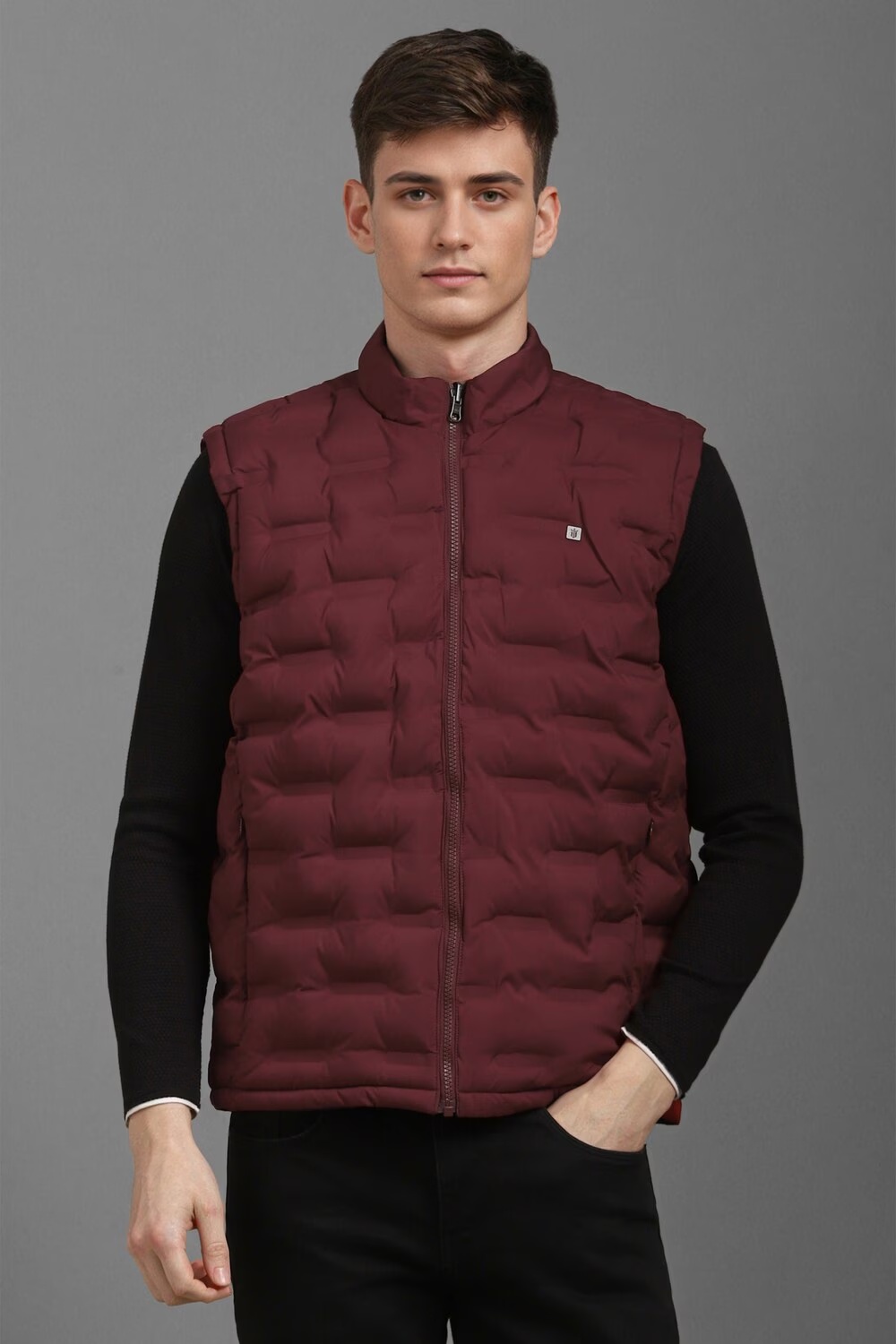 Men Casual Black Solid Jackets-Black