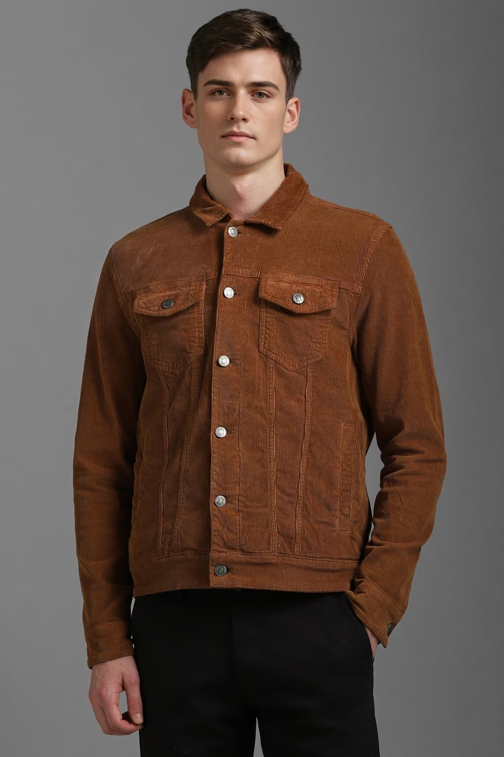 Men Casual Brown Textured Jackets-Brown