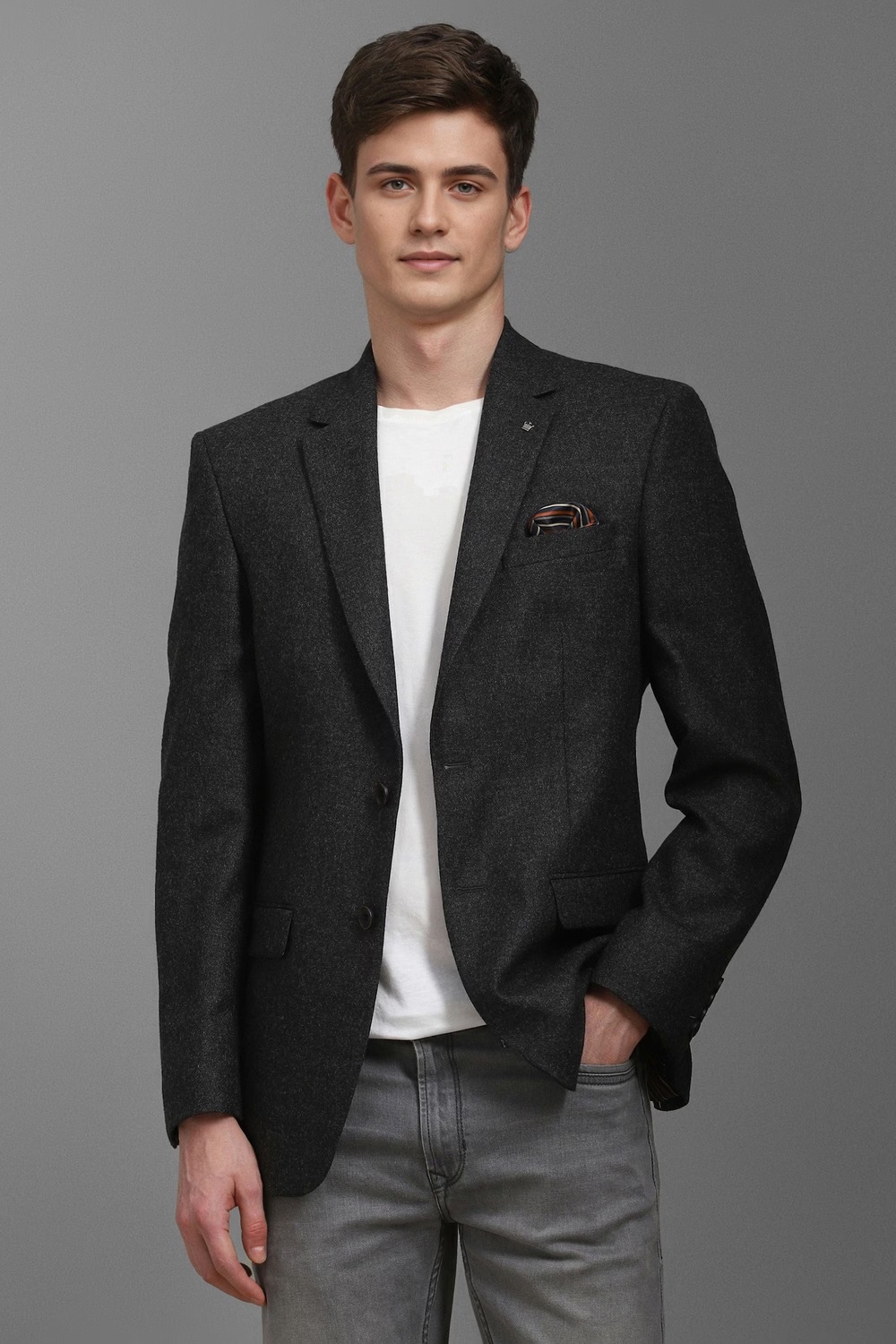 Men Black Regular Fit Textured Formal Blazer-Black