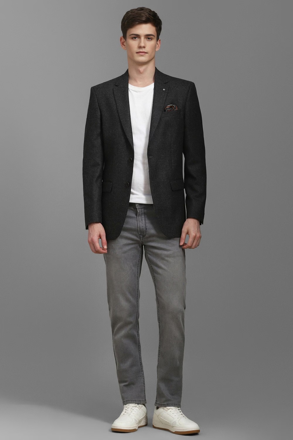 Men Black Regular Fit Textured Formal Blazer-Black