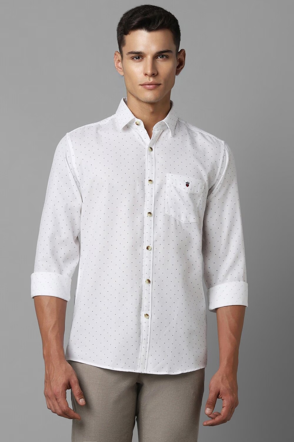 Men White Slim Fit Print Full Sleeves Casual Shirt-White