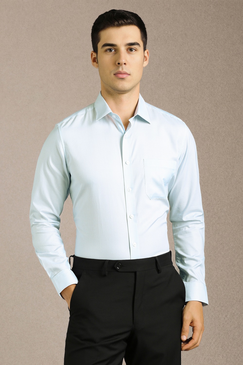 Men Light Blue Textured Full Sleeves Formal Shirt-Light Blue