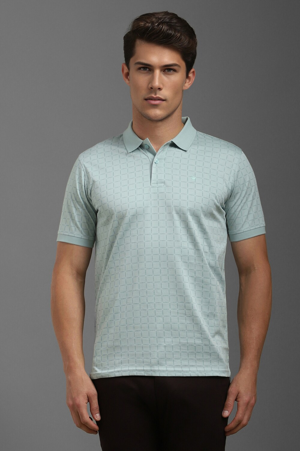 Men Green Check Polo Neck T-shirt-Green