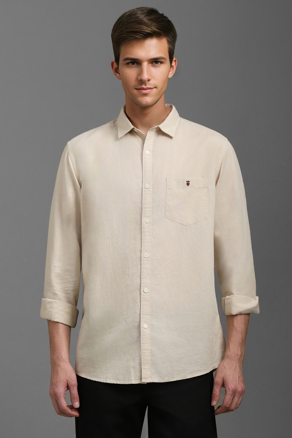 Men Beige Solid Full Sleeves Casual Shirt-Beige