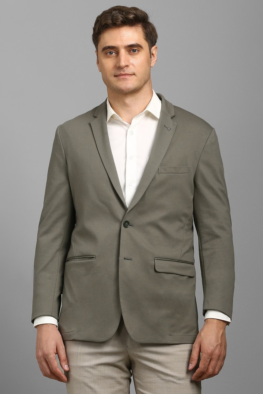 Men Grey Textured Formal Blazer-Grey