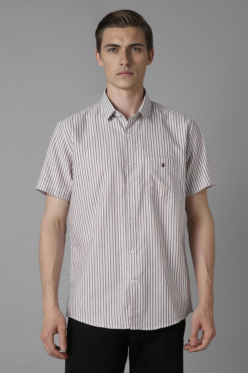 Men White Slim Fit Stripe Half Sleeves Casual Shirt-White