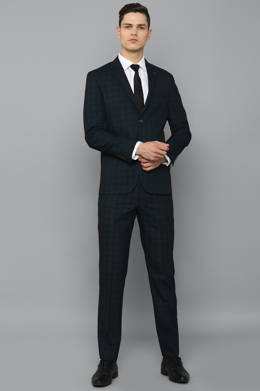 Men Green Slim Fit Check Formal Two Piece Suit-Green