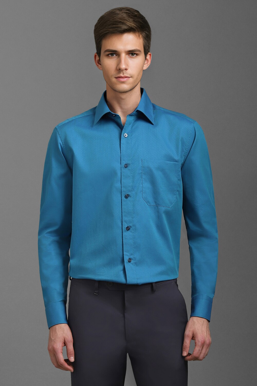 Men Blue Classic Fit Textured Full Sleeves Formal Shirt-Blue