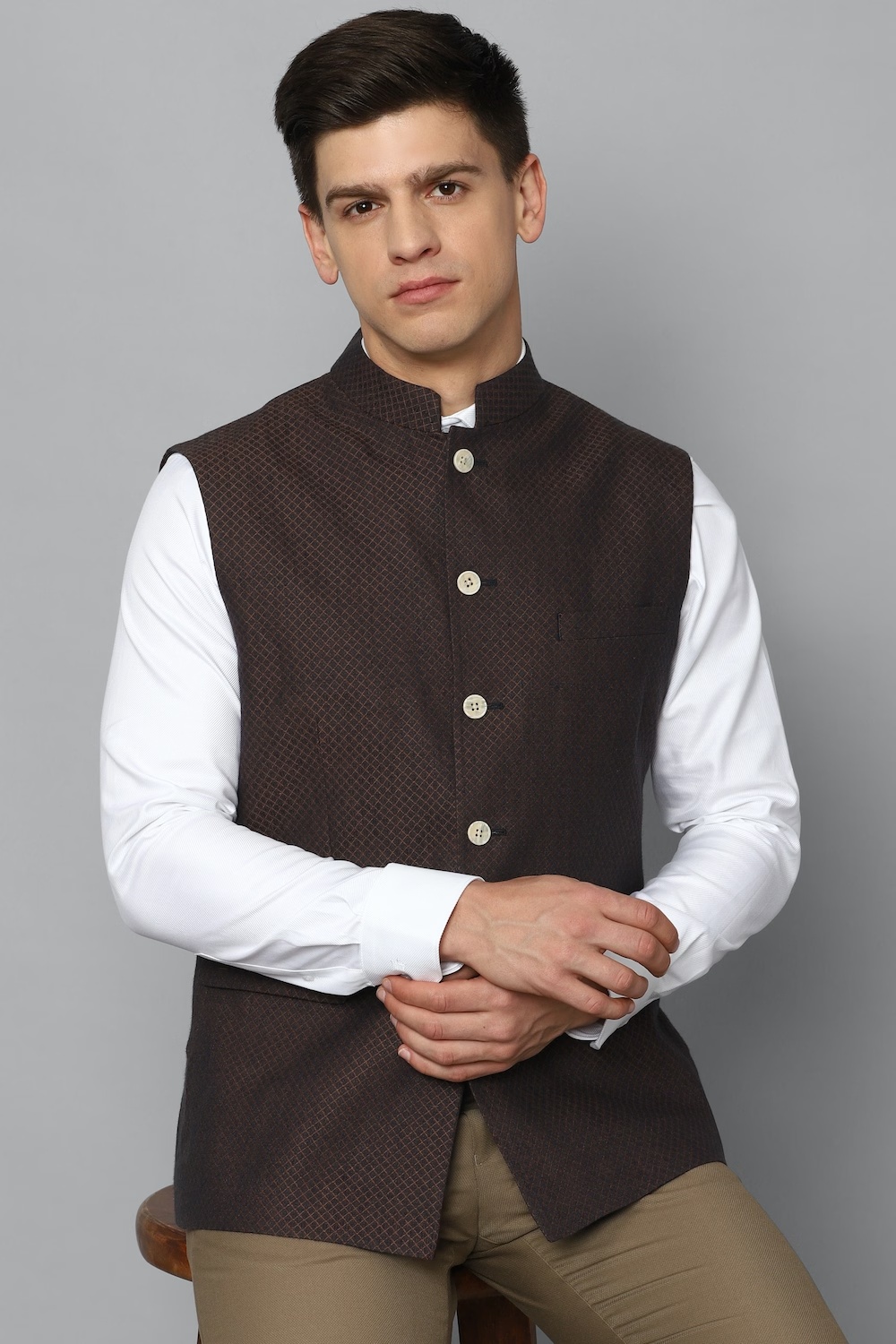 Men Brown Textured Slim Fit Party Nehru Jacket-Brown 1 26079-men-brown-textured-slim-fit-party-nehru-jacket-brown-1.jpg