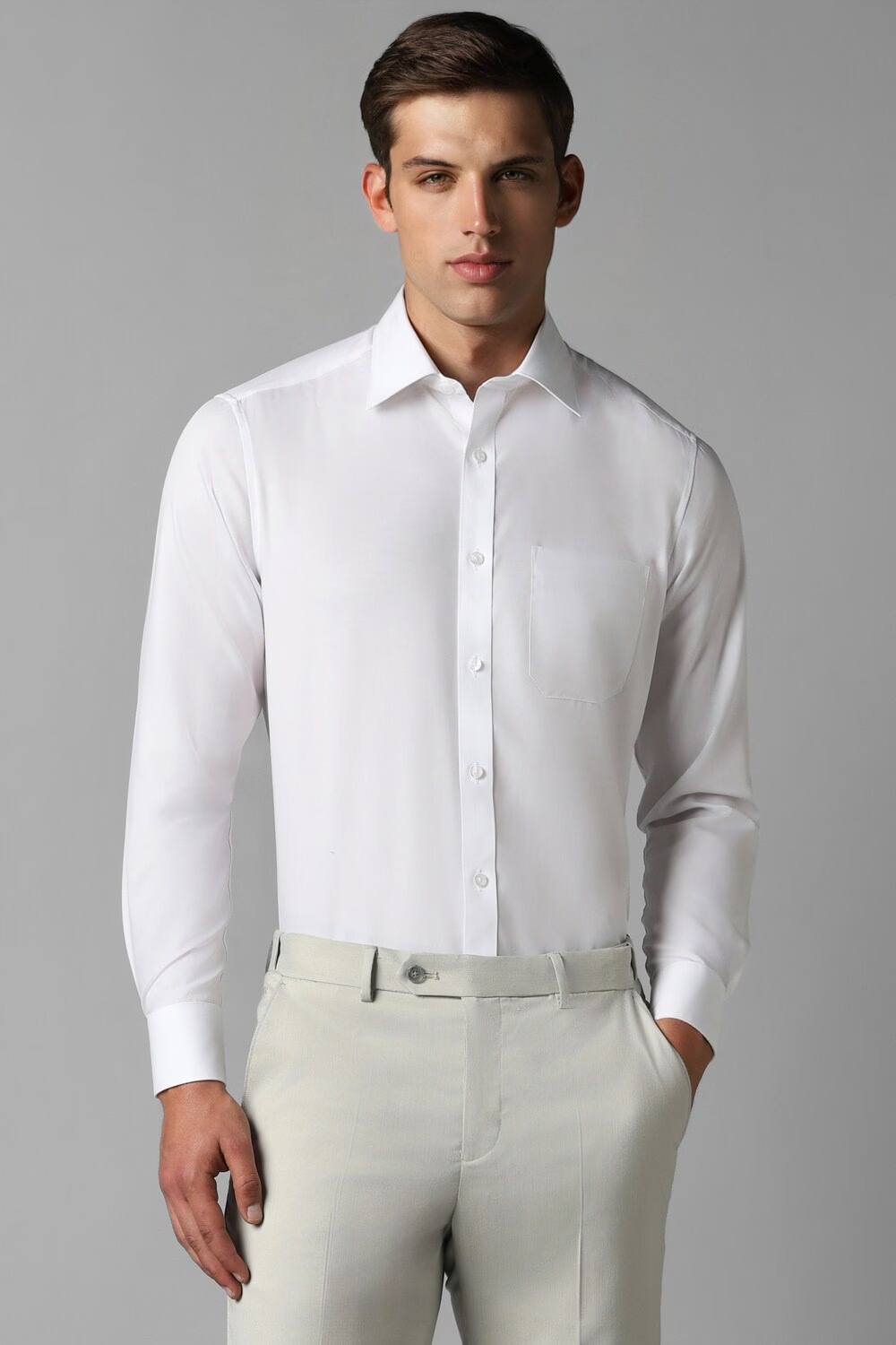 Men White Classic Fit Solid Full Sleeves Formal Shirt-White